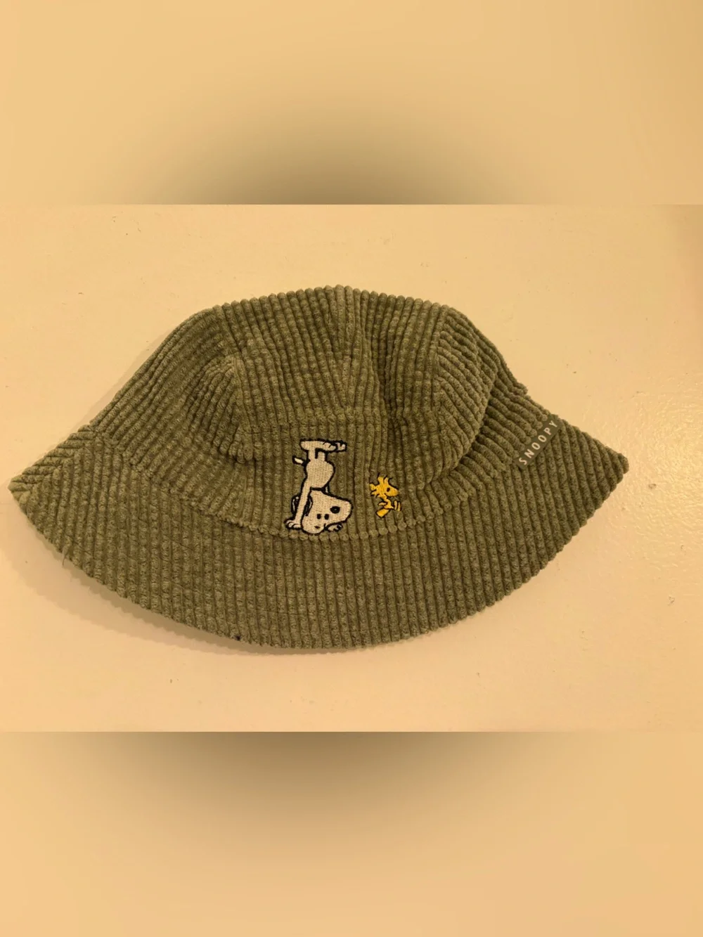 ZARA x PEANUTS Snoopy Woodstock Corduroy Bucket Hat Olive Green